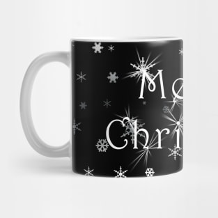 Merry Christmas & Snowflakes on Black Mug